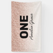 ピンクローズ金ゴールドグリッター第1誕生日名 横断幕 (縦)