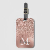 ピンクローズ金ゴールドグリッター紙吹雪モノグラムイニシャル ラゲッジタグ (正面縦)
