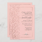 ピンクローズ金ゴールドグリッター紙吹雪側バチェロレッテ 招待状 (正面/裏面)