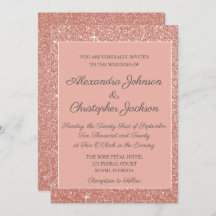 ピンクローズ金ゴールドグリッター結婚式招待状