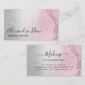 ピンクローズ金ゴールドグリッター&シルバー化粧アーティスト 名刺 (正面/裏面)