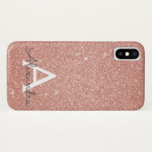 ピンクローズ金ゴールドグリッター&スパルクルモノグラム Case-Mate iPhoneケース (裏面(横))