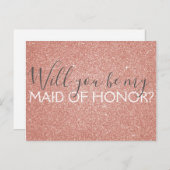 ピンクローズ金ゴールドグリッター&スパークルメイド・オブ・オーナー(花嫁付き添い人) インビテーションポストカード (正面/裏面)