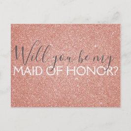 ピンクローズ金ゴールドグリッター&スパークルメイド・オブ・オーナー（花嫁付き添い人） インビテーションポストカード