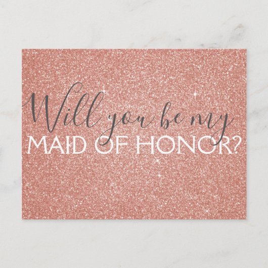 ピンクローズ金ゴールドグリッター&スパークルメイド・オブ・オーナー(花嫁付き添い人) インビテーションポストカード (正面)