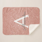 ピンクローズ金ゴールドグリッター&スパークルモノグラム誕生日 シェルパブランケット (正面(横))