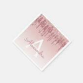 ピンクローズ金ゴールドグリッター&スパークルモノグラム誕生日 スタンダードカクテルナプキン (角)