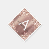 ピンクローズ金ゴールドグリッター&スパークルモノグラム誕生日 スタンダードカクテルナプキン (角)