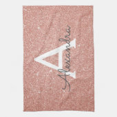 ピンクローズ金ゴールドグリッター&スパークルモノグラム キッチンタオル (縦)