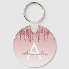 ピンクローズ金ゴールドグリッター&スパークルモノグラム キーホルダー