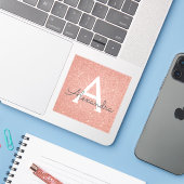 ピンクローズ金ゴールドグリッター&スパークルモノグラム シール (ノートパソコンとiPhone)