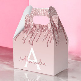 ピンクローズ金ゴールドグリッター&スパークルモノグラム フェイバーボックス