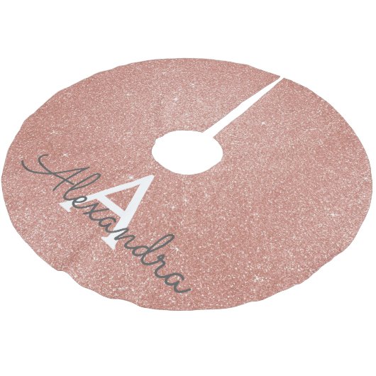 ピンクローズ金ゴールドグリッター&スパークルモノグラム ブラッシュドポリエステルツリースカート (アングル)