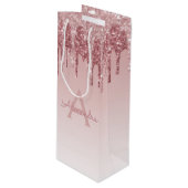 ピンクローズ金ゴールドグリッター&スパークルモノグラム ワインギフトバッグ (正面アングル)