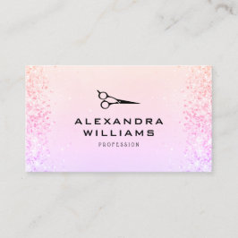 ピンクローズ金ゴールドグリッターQRコードシザーモダン 名刺