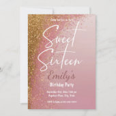 ピンクローズ金ゴールドグリッターSweet sixteenパーティー 招待状 (正面)