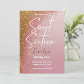 ピンクローズ金ゴールドグリッターSweet sixteenパーティー 招待状 (スタンド正面)
