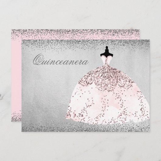 ピンクローズ金ゴールドシルバーキンセアニェラパーティー招待状 招待状 (正面/裏面)