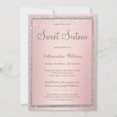 ピンクローズ金ゴールドシルバーグリッターグラディエント甘い16 招待状 (正面)