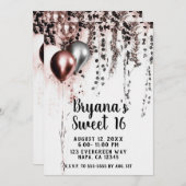 ピンクローズ金ゴールドシルバーバルーン素朴アイビースウィート16 招待状 (正面/裏面)