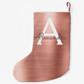 ピンクローズ金ゴールドステンレススチールモノグラム スモールクリスマスストッキング (裏面)