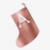 ピンクローズ金ゴールドステンレススチールモノグラム スモールクリスマスストッキング (裏面 (吊り時))