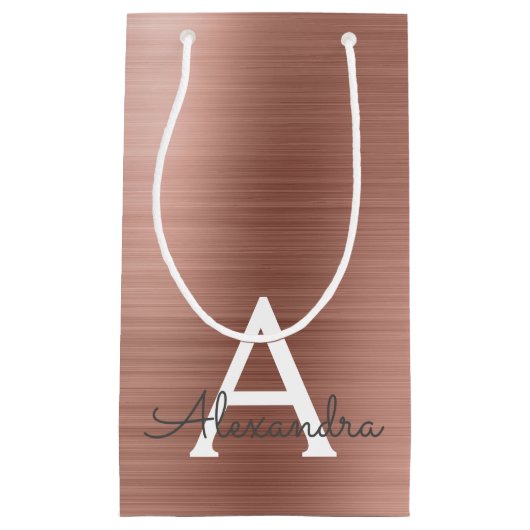 ピンクローズ金ゴールドステンレススチールモノグラム スモールペーパーバッグ (正面)