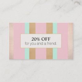 ピンクローズ金ゴールドストライプのサロン紹介割引 紹介カード