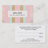 ピンクローズ金ゴールドストライプのサロン紹介割引 紹介カード (正面/裏面)