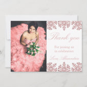 ピンクローズ金ゴールドスノーフレークウィンタースウィート16 サンキューカード (正面)