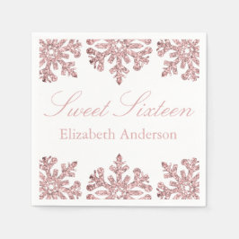 ピンクローズ金ゴールドスノーフレークウィンタースウィート16 スタンダードカクテルナプキン