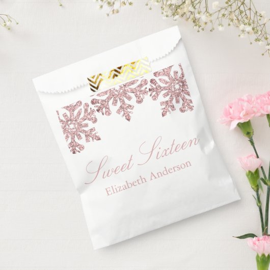 ピンクローズ金ゴールドスノーフレークウィンタースウィート16 フェイバーバッグ (封をした状態)