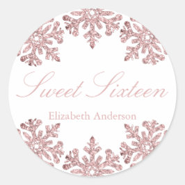 ピンクローズ金ゴールドスノーフレークウィンタースウィート16 ラウンドシール