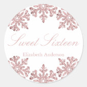 ピンクローズ金ゴールドスノーフレークウィンタースウィート16 ラウンドシール (正面)