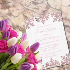 ピンクローズ金ゴールドスノーフレークウィンタースウィート16 招待状