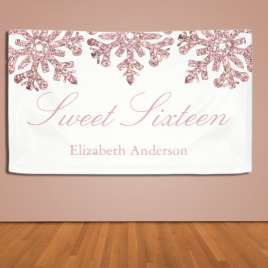 ピンクローズ金ゴールドスノーフレークウィンタースウィート16 横断幕