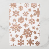 ピンクローズ金ゴールドスノーフレークフォトフォイルホリデーカード 箔招待状 (正面)