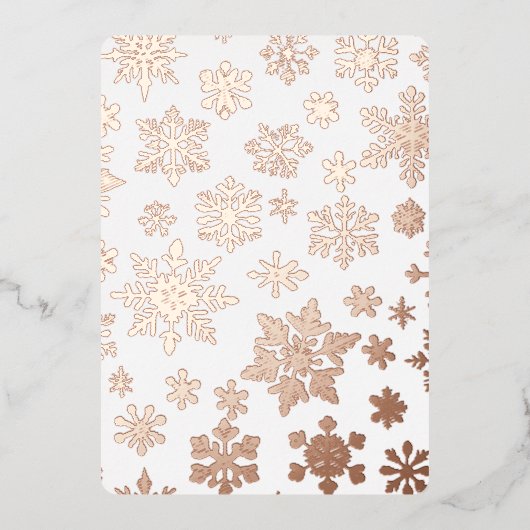 ピンクローズ金ゴールドスノーフレークフォトフォイルホリデーカード 箔招待状 (正面)