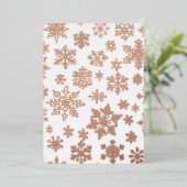 ピンクローズ金ゴールドスノーフレークフォトフォイルホリデーカード 箔招待状 (立ち正面)