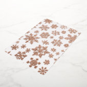 ピンクローズ金ゴールドスノーフレークフォトフォイルホリデーカード 箔招待状 (回転した状態)