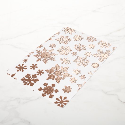 ピンクローズ金ゴールドスノーフレークフォトフォイルホリデーカード 箔招待状 (回転した状態)