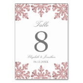 ピンクローズ金ゴールドスノーフレーク冬の結婚式 テーブルナンバー (裏面)