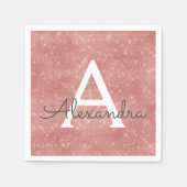 ピンクローズ金ゴールドスパーガーリークルモノグラム誕生日 スタンダードカクテルナプキン (正面)