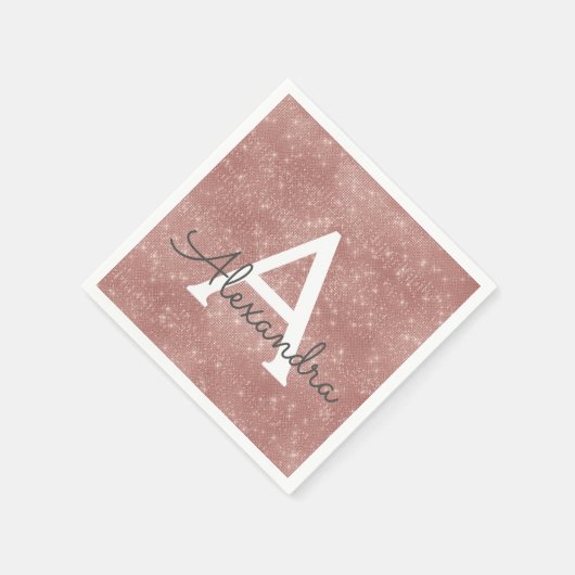 ピンクローズ金ゴールドスパーガーリークルモノグラム誕生日 スタンダードカクテルナプキン (角)