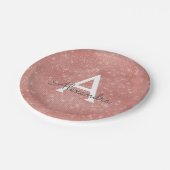 ピンクローズ金ゴールドスパーガーリークルモノグラム誕生日 ペーパープレート (アングル)