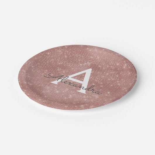 ピンクローズ金ゴールドスパーガーリークルモノグラム誕生日 ペーパープレート (アングル)