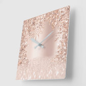 ピンクローズ金ゴールドスパークフローラグリッター赤面 ガーリー スクエア壁時計 (傾斜)