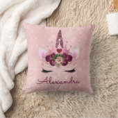 ピンクローズ金ゴールドスパークルユニコーンモノグラムルームデコール クッション (ブランケット)