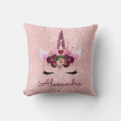 ピンクローズ金ゴールドスパークルユニコーンモノグラムルームデコール クッション (正面)