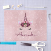 ピンクローズ金ゴールドスパークルユニコーンモノグラム誕生日 薄葉紙 (クラフト)